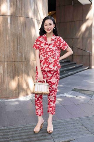 Đồ bộ dài có tay lá đỏ