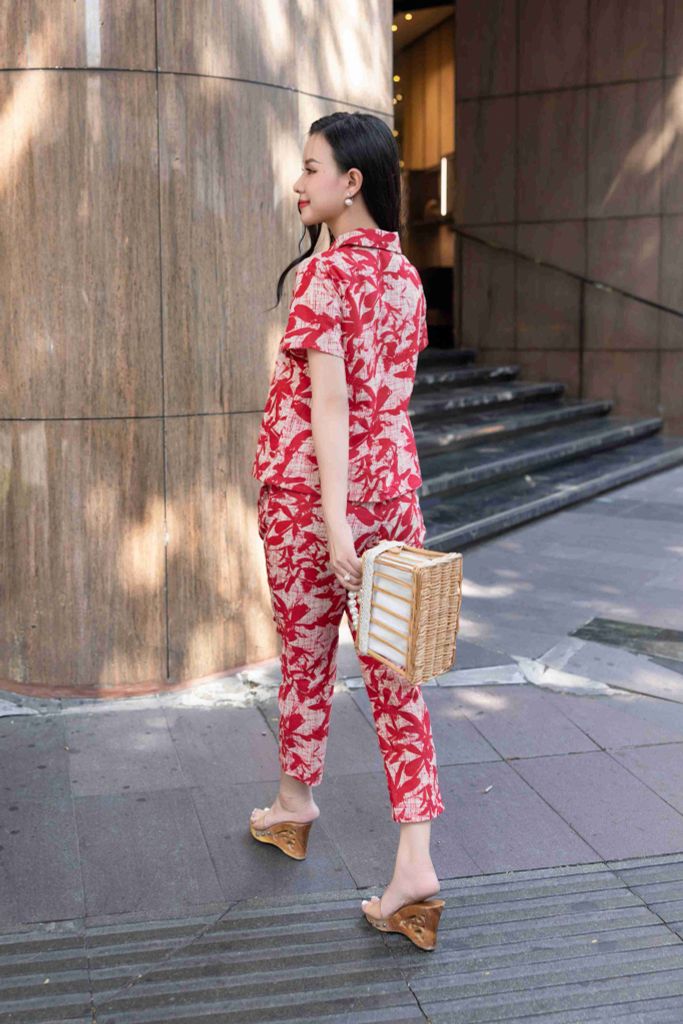 Đồ bộ dài có tay lá đỏ