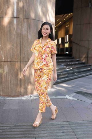 Đồ bộ dài có tay lá vàng