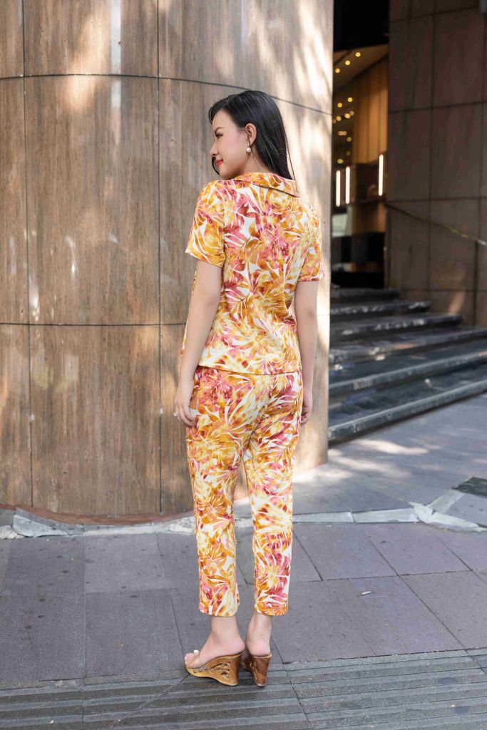 Đồ bộ dài có tay lá vàng