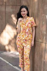 Đồ bộ dài có tay lá vàng