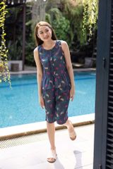 Đồ bộ lửng không tay xếp ly hoa cherry