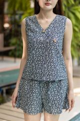 Đồ bộ đùi thiết kế nút chéo hoa mùa hè