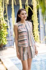 Đồ bộ đùi vạt chéo sau lưng linen sọc ngang nhiều màu