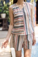 Đồ bộ đùi vạt chéo sau lưng linen sọc ngang nhiều màu