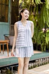 Đồ bộ đùi vạt chéo sau lưng linen sọc xám