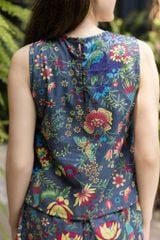 Đồ bộ đùi không tay cổ yếm hoa sen