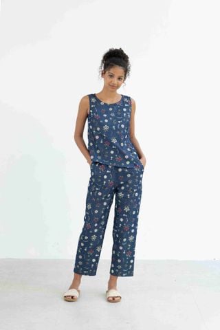 Đồ bộ dài không tay thiết kế vạt xéo hoa lily