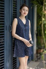 Đồ bộ đùi không tay nơ cổ hoa nhí màu hồng