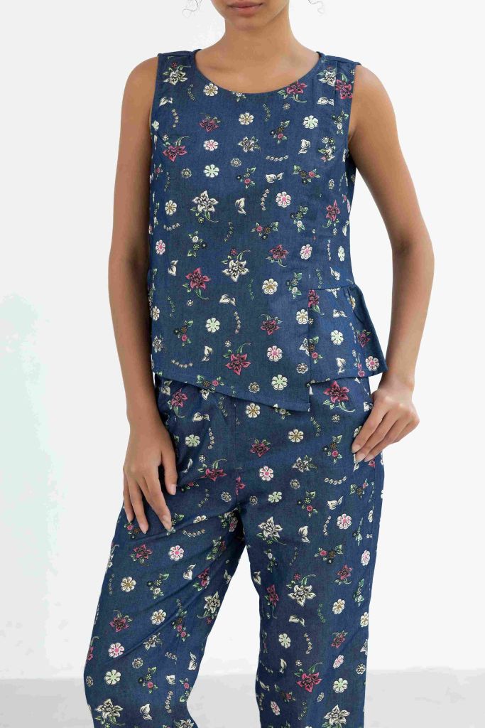 Đồ bộ dài không tay thiết kế vạt xéo hoa lily