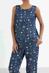 Đồ bộ dài không tay thiết kế vạt xéo hoa lily