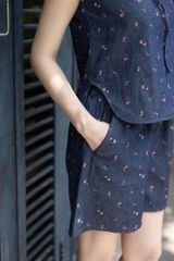 Đồ bộ đùi không tay nơ cổ hoa nhí màu hồng