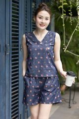 Đồ bộ đùi thiết kế nút chéo hoa đỏ