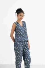 Đồ bộ dài không tay nút gỗ hoa cúc tana