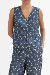 Đồ bộ dài không tay nút gỗ hoa cúc tana