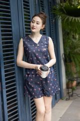 Đồ bộ đùi thiết kế nút chéo hoa đỏ