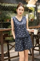 Đồ bộ đùi không tay nơ cổ hoa cúc xinh