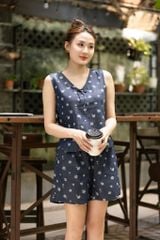 Đồ bộ đùi không tay nơ cổ hoa cúc xinh