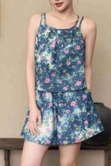 Đồ bộ đùi thiết kế 2 dây hoa đào hồng