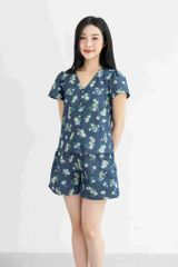 Đồ bộ đùi có tay cổ V hoạ tiết hoa cúc dược