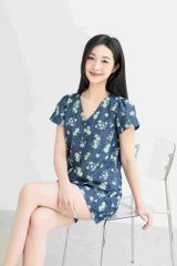 Đồ bộ đùi có tay cổ V hoạ tiết hoa cúc dược