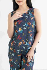 Đồ bộ dài không tay thiết kế vạt xéo hoa bướm