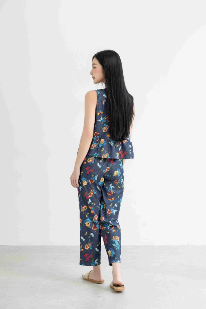 Đồ bộ dài không tay thiết kế vạt xéo hoa bướm