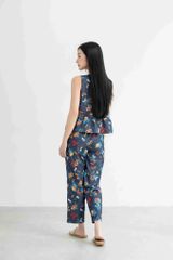 Đồ bộ dài không tay thiết kế vạt xéo hoa bướm