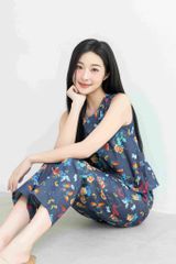 Đồ bộ dài không tay thiết kế vạt xéo hoa bướm