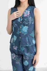 Đồ bộ dài không tay nút gỗ hoa cẩm tú cầu