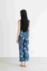 Đồ bộ dài không tay nút gỗ hoa cẩm tú cầu