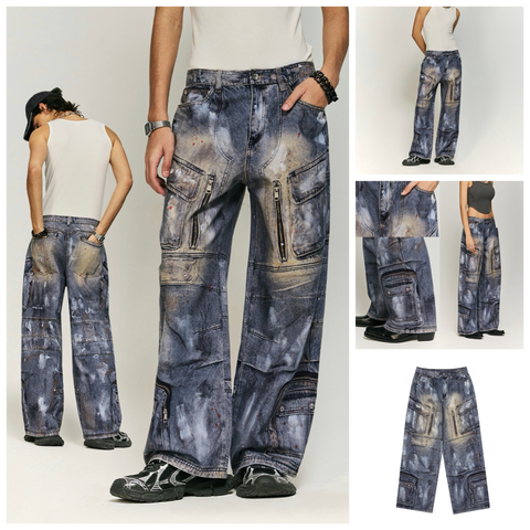 INF®️| QUẦN JEANS HIGHT STREET HOA ĐIỀU IN KỸ THUẬT SỐ DÁNG SUÔNG UNISEX INF 13440