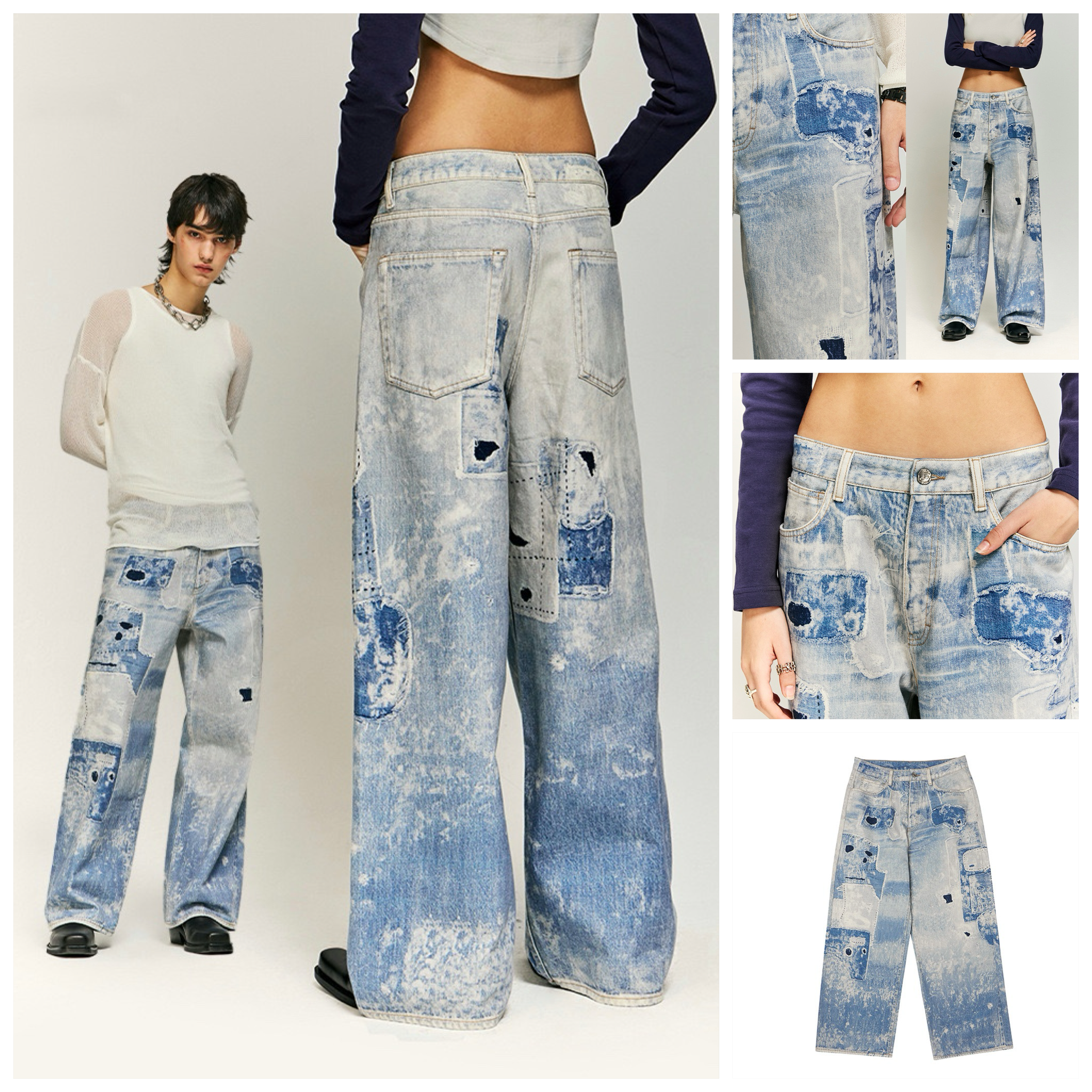 INF®️| QUẦN JEANS HIGHT STREET HOA ĐIỀU IN KỸ THUẬT SỐ DÁNG SUÔNG UNISEX INF 13435