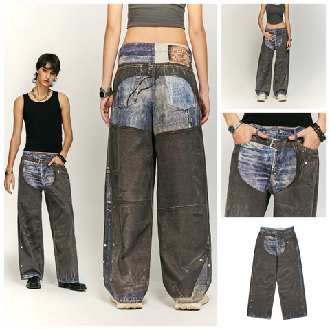 INF®️| QUẦN JEANS HIGHT STREET HOA ĐIỀU IN KỸ THUẬT SỐ DÁNG SUÔNG UNISEX INF 13434