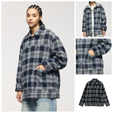 INF®️| ÁO KHOÁC SƠ MI DÀI TAY KẺ SỌC RETRO DÁNG RỘNG CARDIGAN UNISEX INF 7076