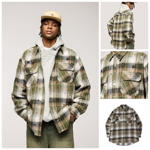 INF®️| ÁO KHOÁC SƠ MI DÀI TAY KẺ SỌC RETRO DÁNG RỘNG CARDIGAN UNISEX INF 7081