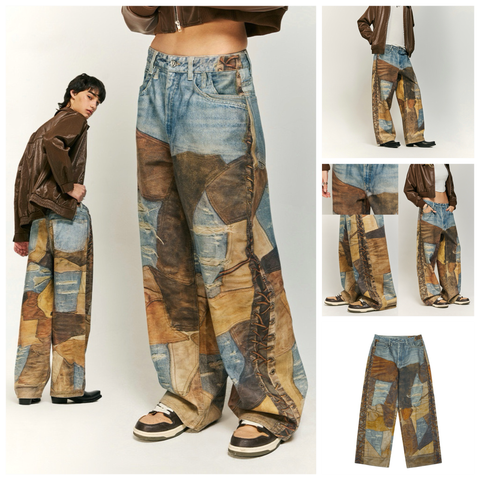 INF®️| QUẦN JEANS HIGHT STREET HOA ĐIỀU IN KỸ THUẬT SỐ DÁNG SUÔNG UNISEX INF 13442