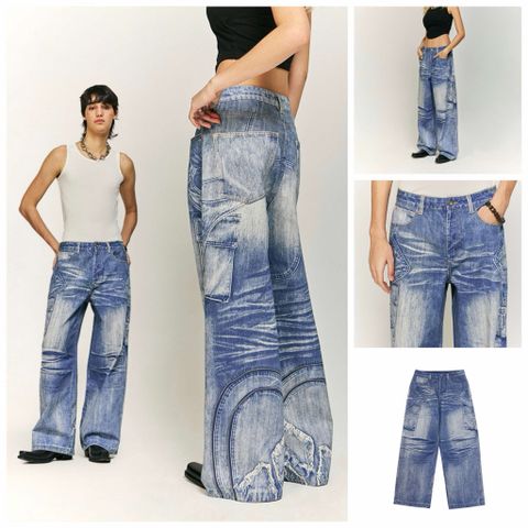 INF®️| QUẦN JEANS HIGHT STREET HOA ĐIỀU IN KỸ THUẬT SỐ DÁNG SUÔNG UNISEX INF 13445