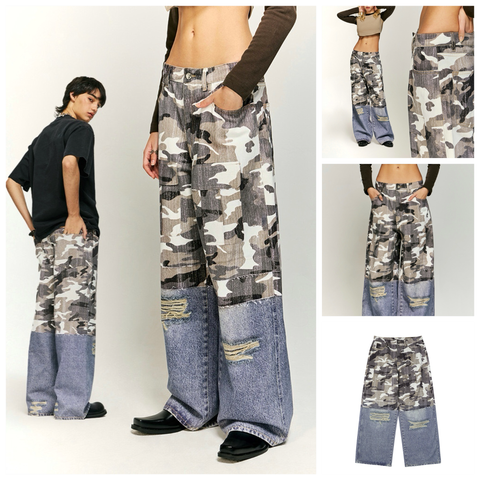 INF®️| QUẦN JEANS HIGHT STREET HOA ĐIỀU IN KỸ THUẬT SỐ DÁNG SUÔNG UNISEX INF 13441