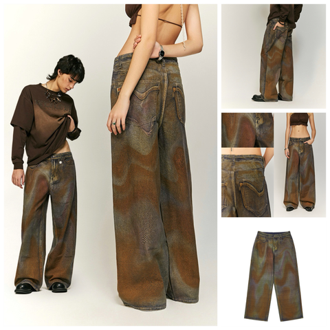 INF®️| QUẦN JEANS HIGHT STREET HOA ĐIỀU IN KỸ THUẬT SỐ DÁNG SUÔNG UNISEX INF 13420