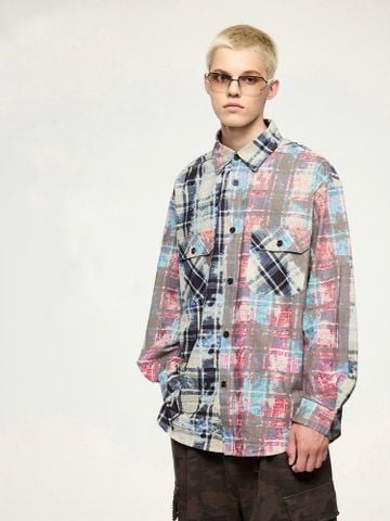 INF®️| ÁO KHOÁC SƠ MI DÀI TAY SỌC NHĂN IN HÌNH NHIỆT DÁNG RỘNG UNISEX INF 7096