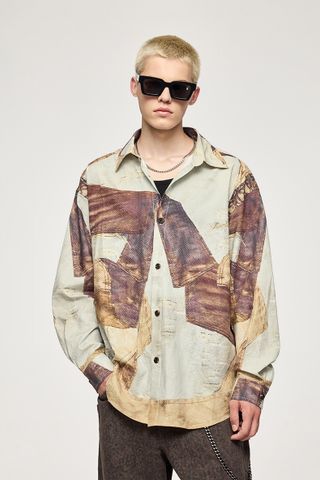 INF®️| ÁO KHOÁC SƠ MI DÀI TAY SỌC NHĂN IN HÌNH NHIỆT DÁNG RỘNG UNISEX INF 7095