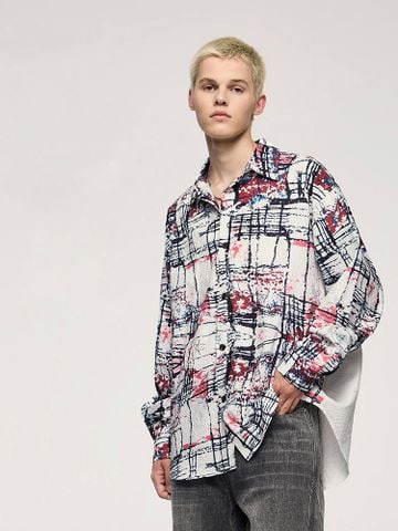 INF®️| ÁO KHOÁC SƠ MI DÀI TAY SỌC NHĂN IN HÌNH NHIỆT DÁNG RỘNG UNISEX INF 7100