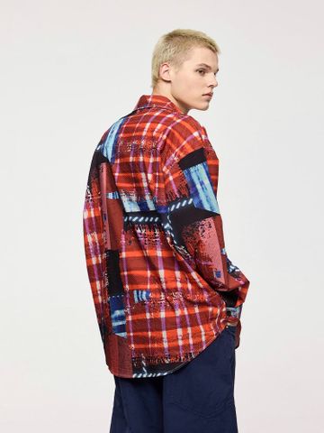 INF®️| ÁO KHOÁC SƠ MI DÀI TAY SỌC NHĂN IN HÌNH NHIỆT DÁNG RỘNG UNISEX INF 7098