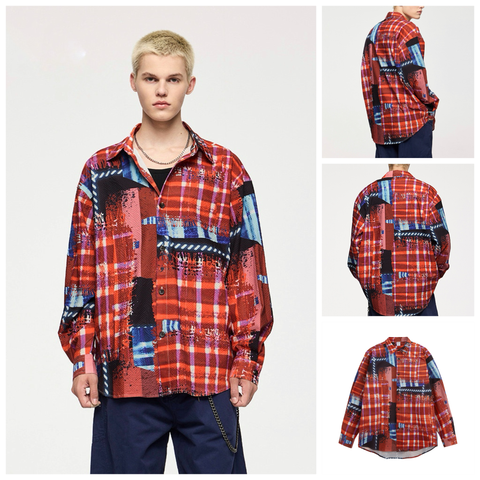 INF®️| ÁO KHOÁC SƠ MI DÀI TAY SỌC NHĂN IN HÌNH NHIỆT DÁNG RỘNG UNISEX INF 7098