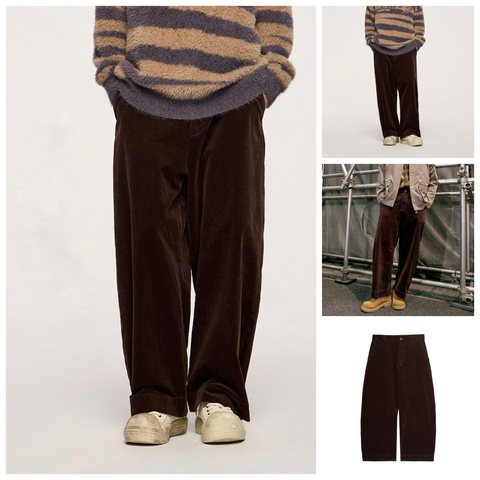 INF®️| QUẦN ỐNG RỘNG VẢI NHUNG KẺ COTTON RETRO UNISEX INF 13369