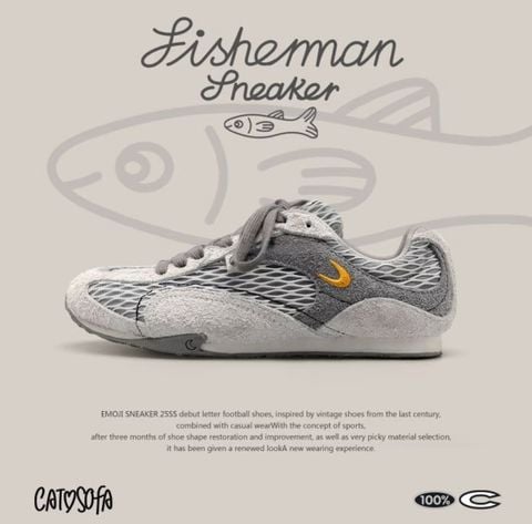 CATSOFA ™️| GIÀY SNEAKER FISHERMAN GREY LOGO VÀNG UNISEX CAT&SOFA CS25003