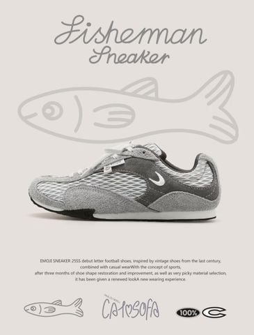 CATSOFA ™️| GIÀY SNEAKER FISHERMAN GREY LOGO GREY UNISEX CAT&SOFA CS25003