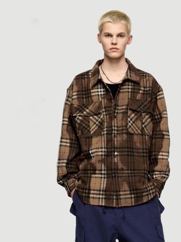 INF®️| ÁO KHOÁC SƠ MI DÀI TAY SỌC WASH CỔ ĐIỂN DÁNG RỘNG UNISEX INF 7104