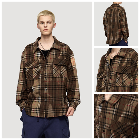 INF®️| ÁO KHOÁC SƠ MI DÀI TAY SỌC WASH CỔ ĐIỂN DÁNG RỘNG UNISEX INF 7104